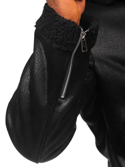 Men's Leather Biker Jacket with Sheepskin Black Bolf 11Z8006