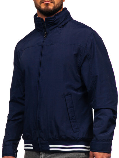 Men's Lightweight Jacket with hidden Hood Navy Blue Bolf 5M3101