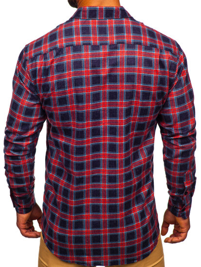 Men's Long Sleeve Checkered Flannel Shirt Claret Bolf F1