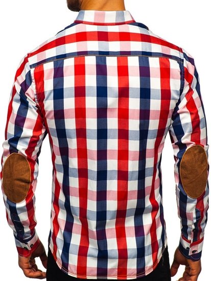 Men's Long Sleeve Checkered Shirt Red Bolf 1766-1