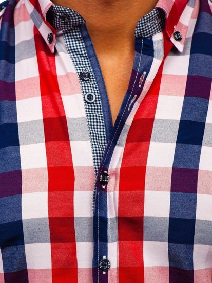 Men's Long Sleeve Checkered Shirt Red Bolf 2779