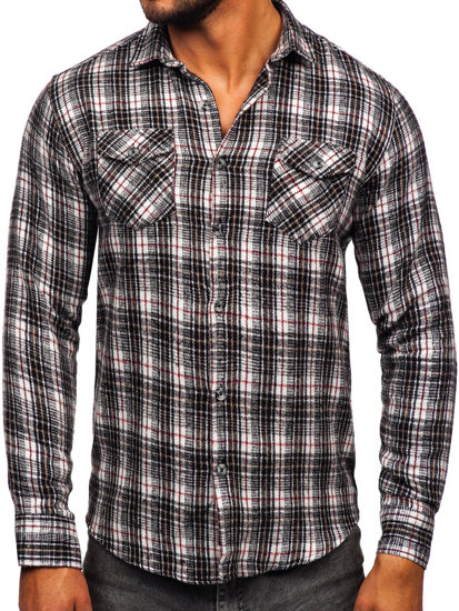 Men's Long Sleeve Flannel Shirt Black-White Bolf 20731-2