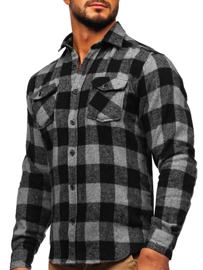 Men's Long Sleeve Flannel Shirt Graphite Bolf 20723