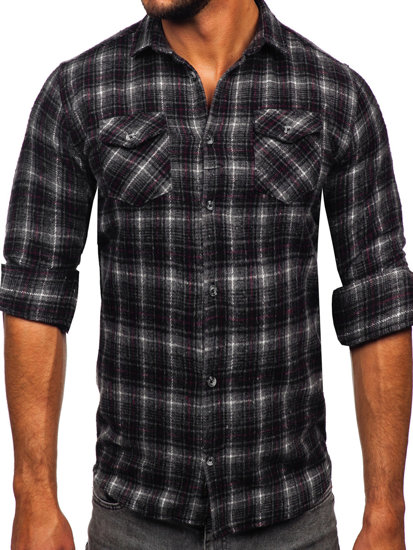 Men's Long Sleeve Flannel Shirt Graphite Bolf 20731-2