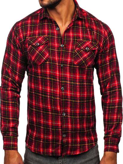 Men's Long Sleeve Flannel Shirt Red Bolf 20731-2