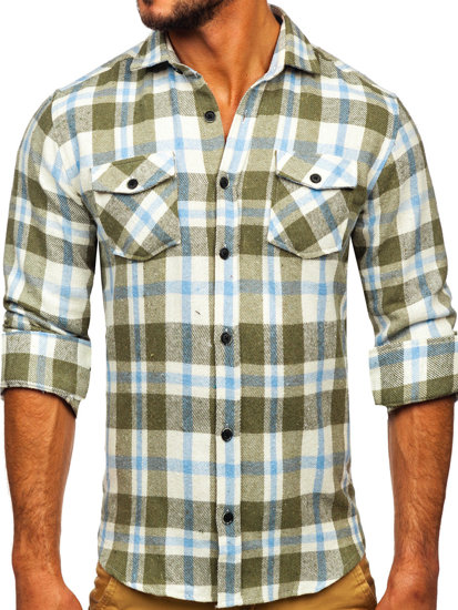 Men's Long Sleeve Flannel Shirt Sky Blue Bolf 20730-1
