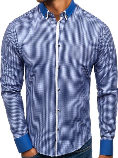 Men's Long Sleeve Patterned Shirt Blue Bolf 8806
