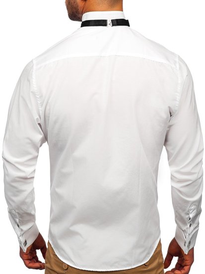 Men's Long Sleeve Shirt Bow Tie + Cufflinks White Bolf 4702