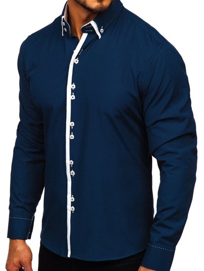 Men's Long Sleeve Shirt Navy Blue Bolf 1721-1