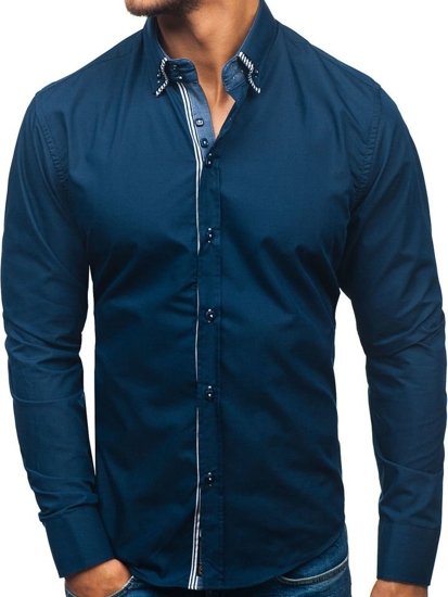 Men's Long Sleeve Shirt Navy Blue Bolf 2774