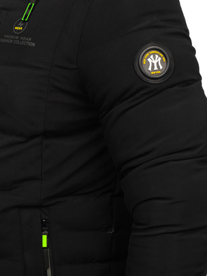 Men's Longline Quilted Winter Jacket Black Bolf 22M57