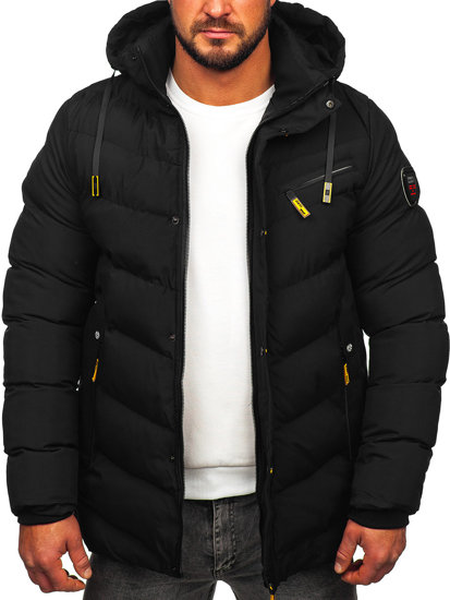 Men's Longline Quilted Winter Jacket Black Bolf 22M59