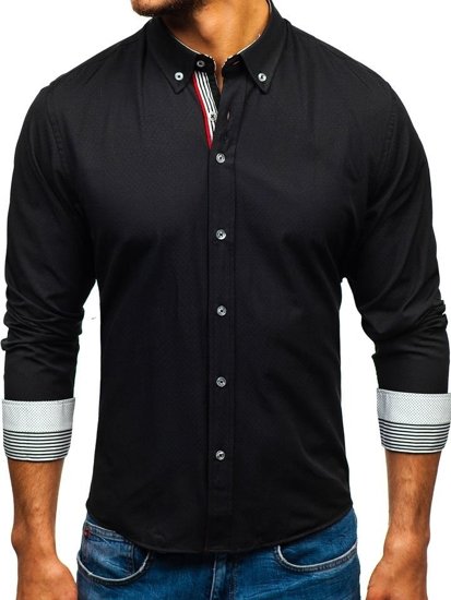Men's Patterned Long Sleeve Shirt Black Bolf 8843