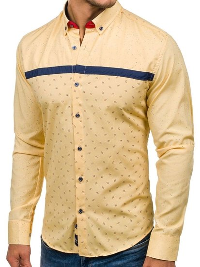 Men's Patterned Long Sleeve Shirt Yellow Bolf 6903
