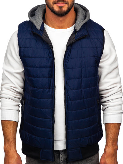 Men's Quilted Gilet with Hood Navy Blue Bolf 8M983