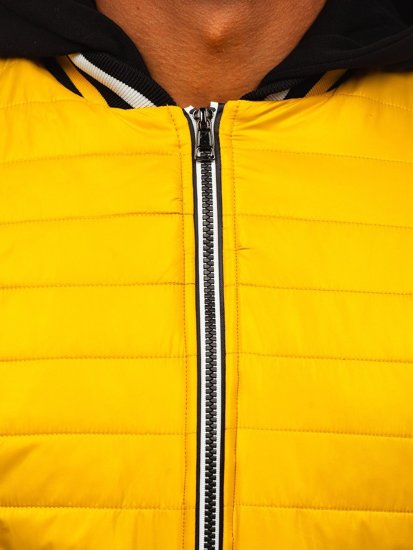 Men's Quilted Lightweight Hooded Bomber Jacket Yellow Bolf 6192
