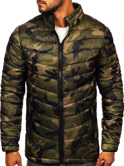 Men's Quilted Winter Camo Jacket Green Bolf SM80