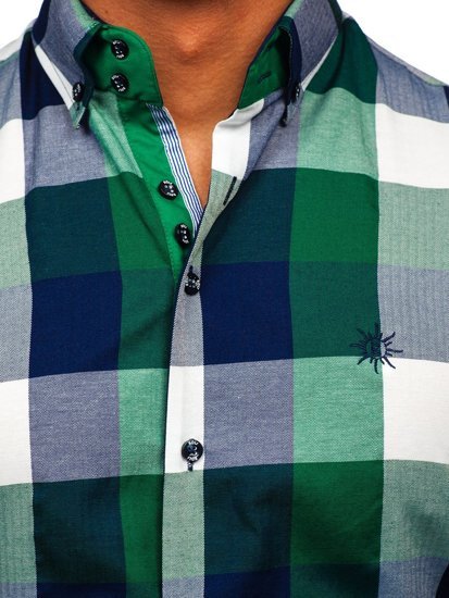 Men's Short Sleeve Checkered Shirt Green Bolf 5532