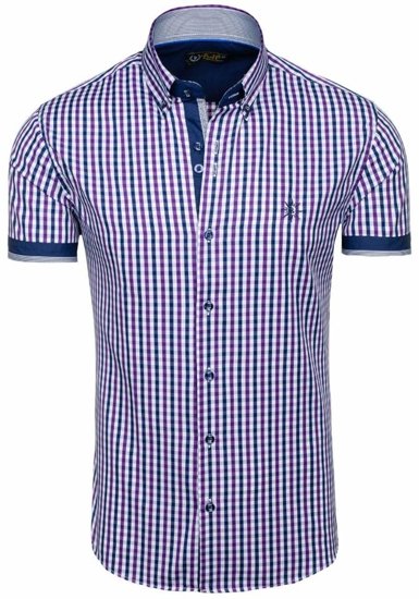 Men's Short Sleeve Checkered Shirt Violet Bolf 4510