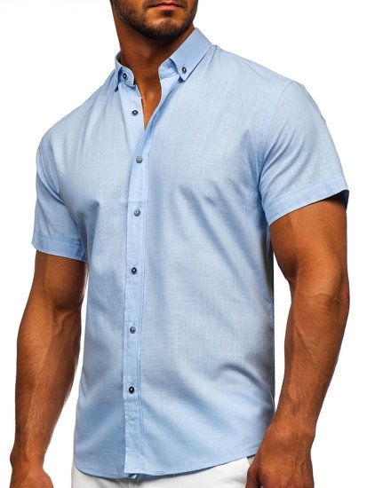 Men's Short Sleeve Cotton Shirt Sky Blue Bolf 20501