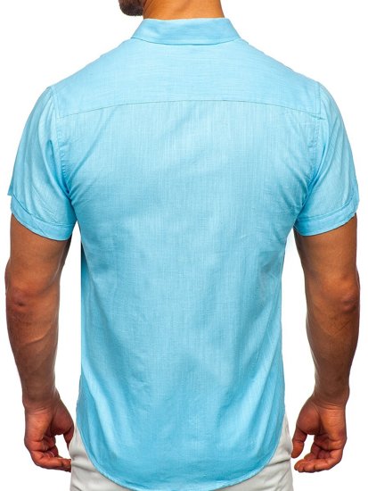 Men's Short Sleeve Cotton Shirt Turquoise Bolf 20501