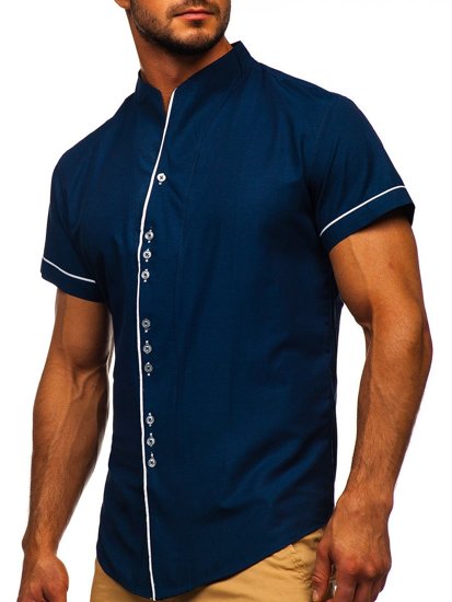 Men's Short Sleeve Shirt Navy Blue Bolf 5518