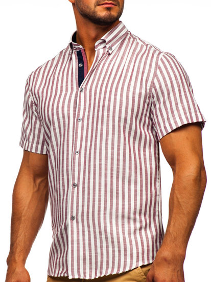 Men's Short Sleeve Striped Shirt Claret Bolf 21500