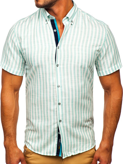Men's Short Sleeve Striped Shirt Mint Bolf 21500