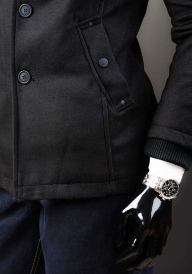 Men's Single-Breasted High Collar Coat Black Bolf 8853D