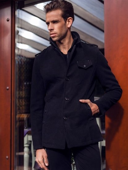 Men's Single-Breasted High Collar Coat Black Bolf 8853F
