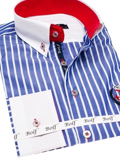 Men's Striped Long Sleeve Shirt Blue Bolf 1771