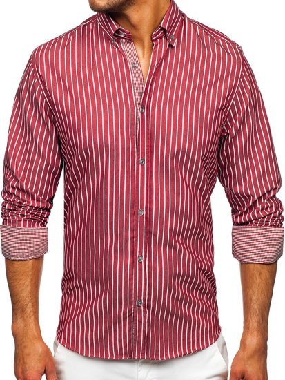 Men's Striped Long Sleeve Shirt Claret Bolf 20731