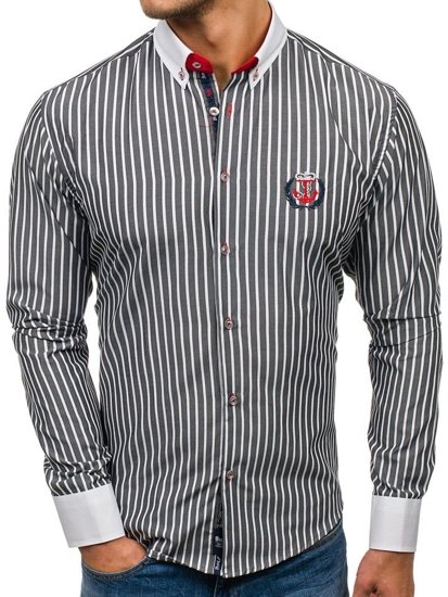 Men's Striped Long Sleeve Shirt Graphite Bolf 1771