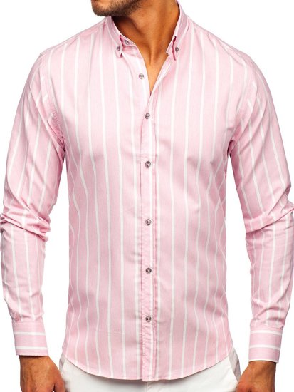 Men's Striped Long Sleeve Shirt Pink Bolf 20730