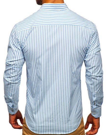 Men's Striped Long Sleeve Shirt Sky Blue Bolf 20704