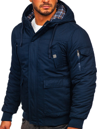 Men's Thick Winter Cotton Jacket Navy Blue Bolf 1890