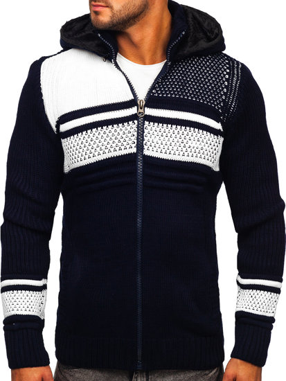 Men's Thick Zip Sweater with Hood Navy Blue Bolf 2051