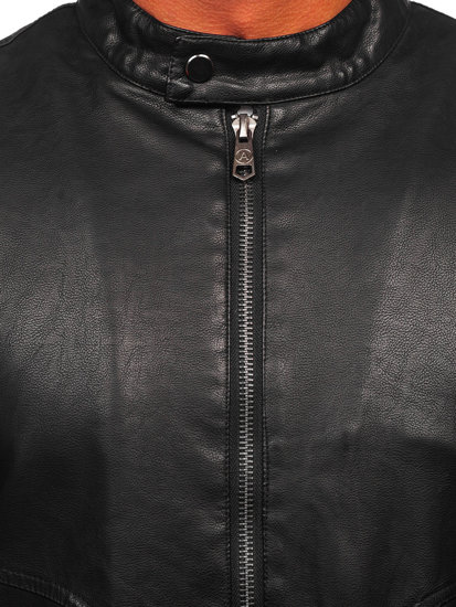 Men's Warm Leather Biker Jacket Black Bolf 92531