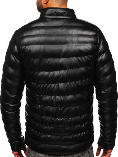 Men's Winter Leather Quilted Jacket Black Bolf 0021