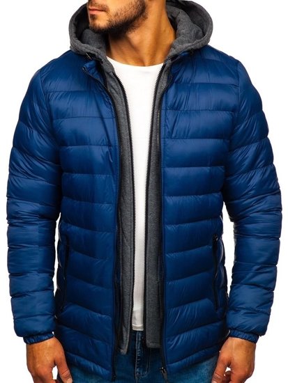 Men's Winter Quilted Sport Jacket Navy Blue Bolf JP1102