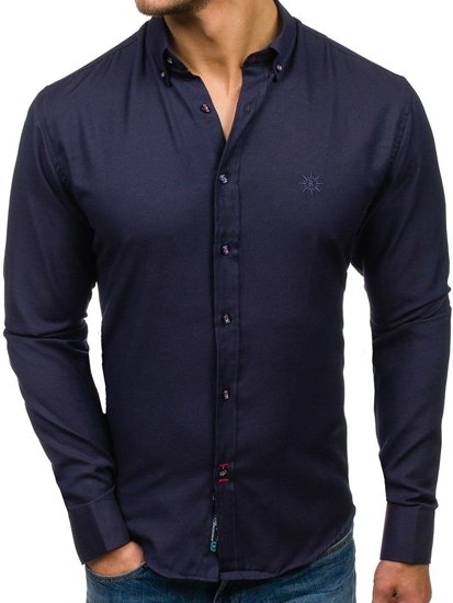 Navy Blue Men's Elegant Long Sleeve Shirt Bolf 5803