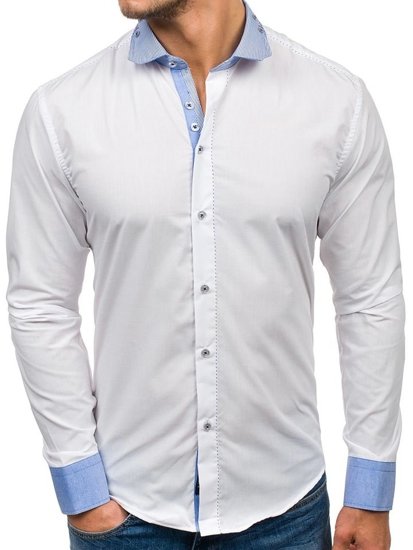 White Men's Elegant Long Sleeve Shirt Bolf 6962