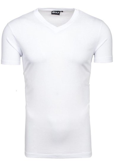 White Men's Plain V-neck T-shirt Bolf T31