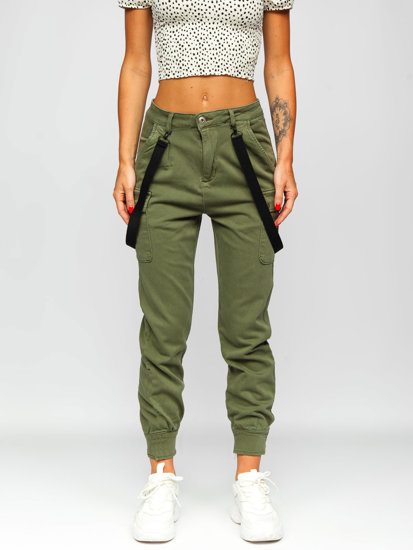 Women's Cargo Pants with Suspenders Green Bolf DM203NP