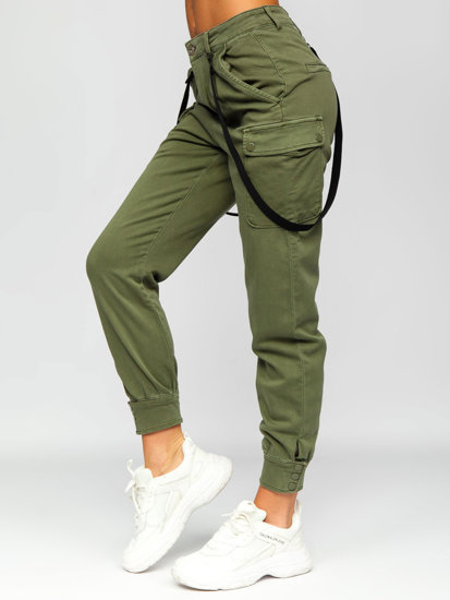 Women's Cargo Pants with Suspenders Green Bolf DM203NP