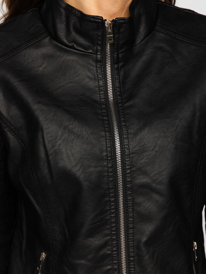 Women's Leather Jacket with stand up collar Black Bolf B0116