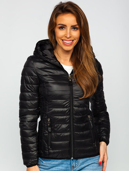 Women's Lightwieght Quilted Hooded Jacket Black Bolf R9769