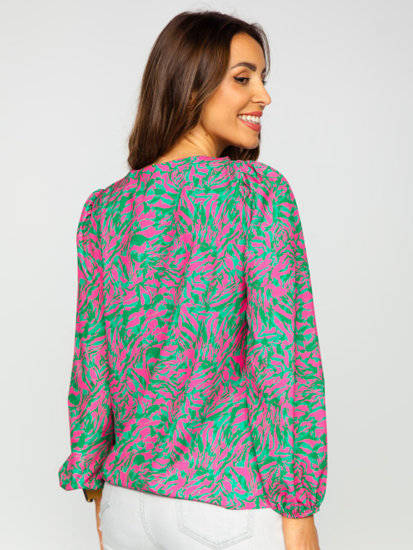 Women's Long Sleeve Blouse with Flower Theme Mint Bolf 8166