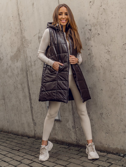 Women's Longline Quilted Gilet Brown Bolf 82019