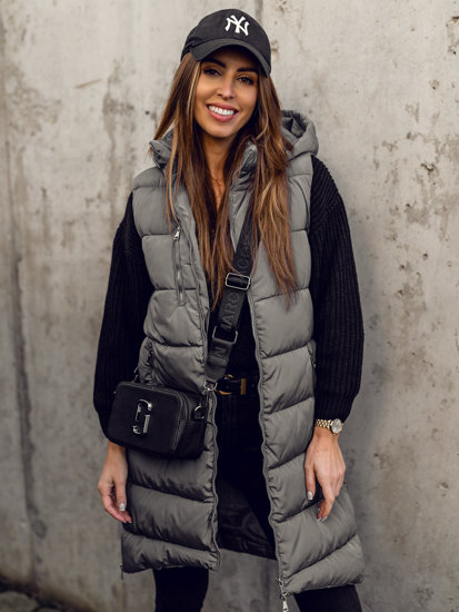 Women's Longline Quilted Gilet Grey Bolf 81261